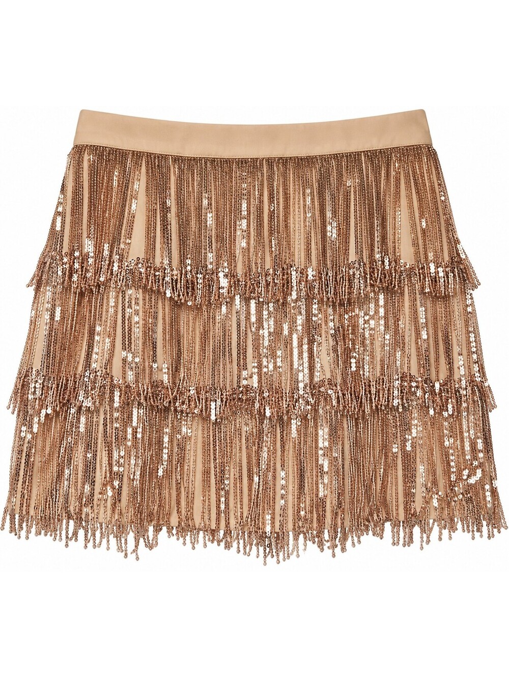 Mi Ami Francesca’s XL Champagne Sequin Fringe Mini Skirt Party Cocktail Glam